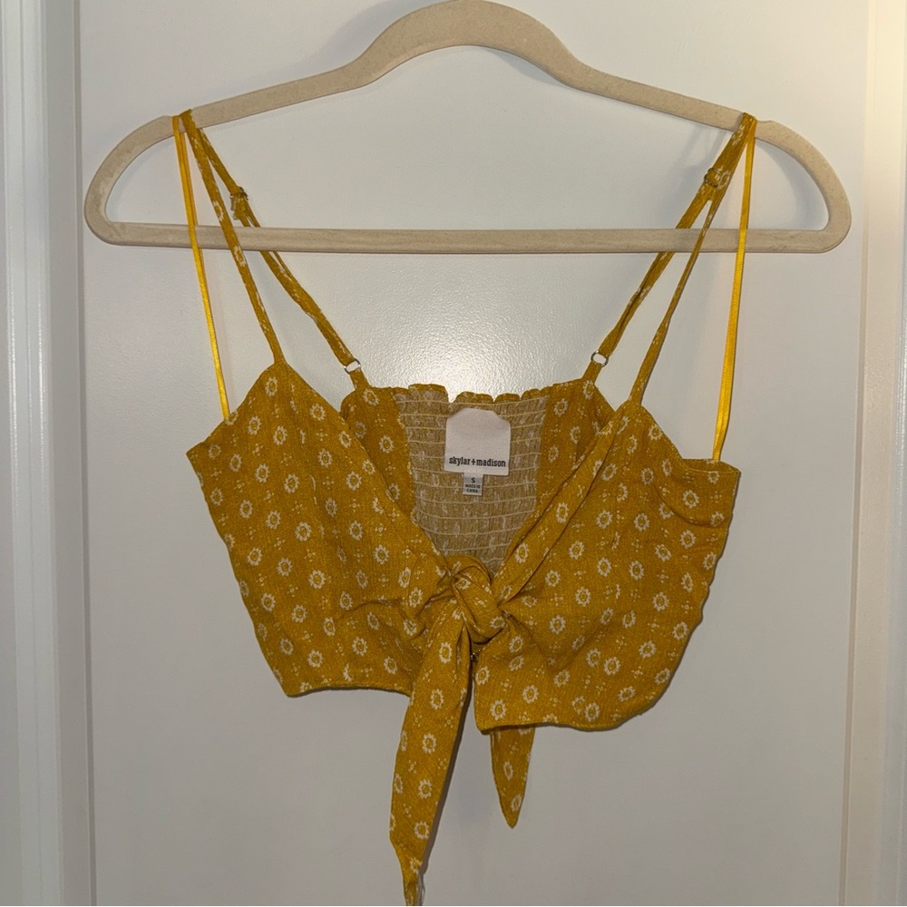 Skylar + Madison Yellow Tie-Front Crop Camisole